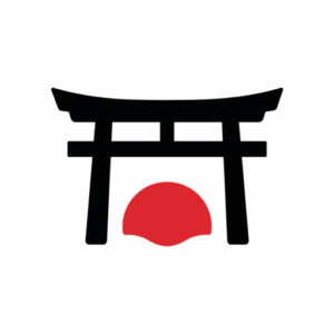 Black torii gate icon with a red sun, representing themes of Japanese culture and tradition, relevant to peptide research and innovation at Shrine Peptides.